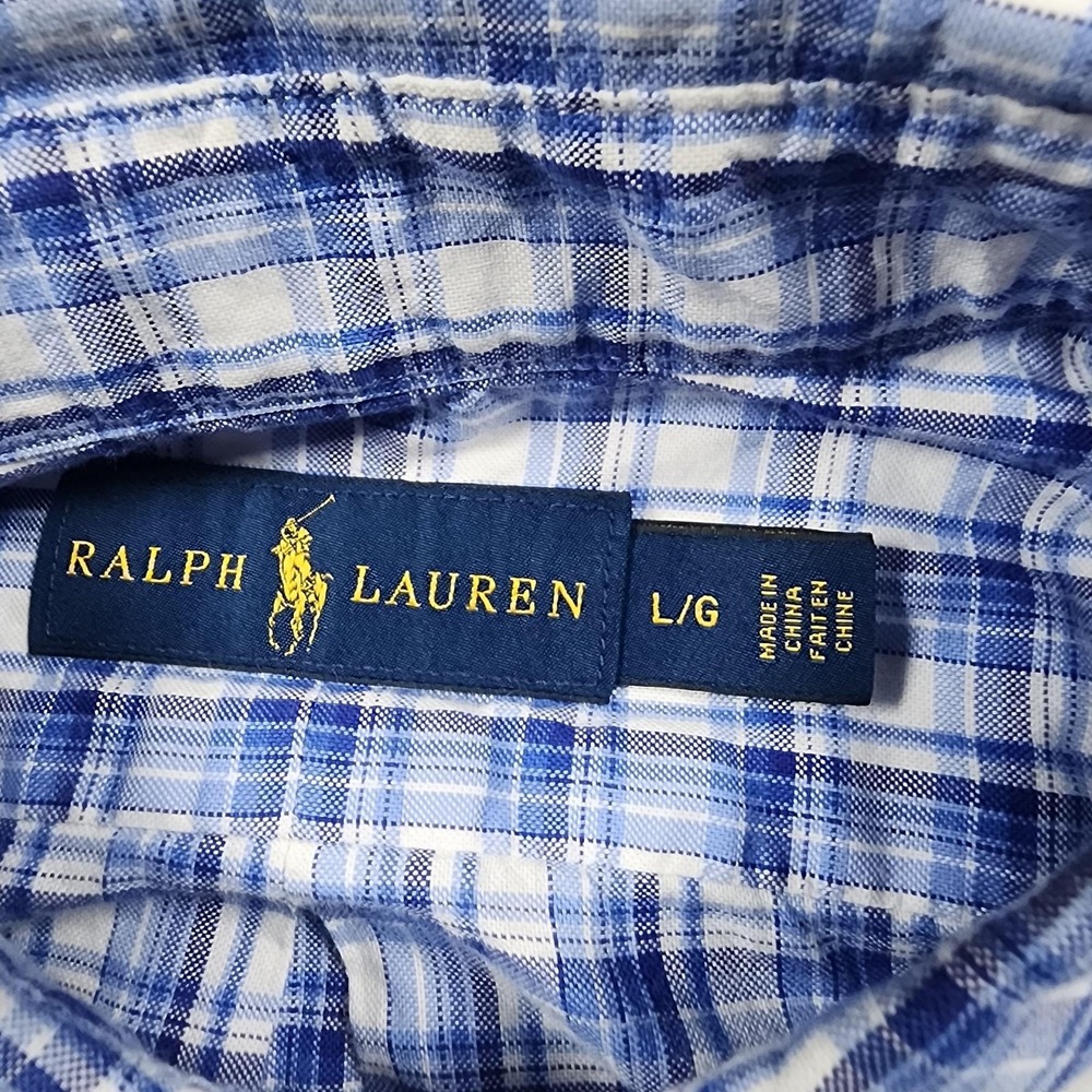 Ralph Lauren Shirt Mens Large Blue Plaid Long Sleeve Button Down Flesh Pony - Picture 3 of 10